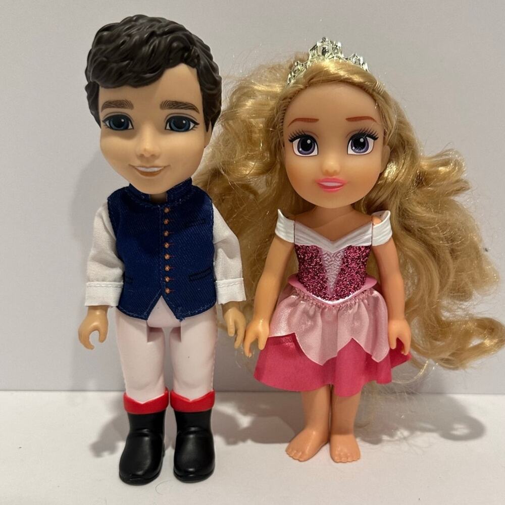 2 Disney Princess Petite 6" dolls Aurora and Prince Eric